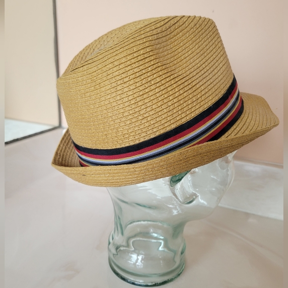 🌺3 for $10 Vintage Stone Straw Fedora with Striped Grosgrain Ribbon - Picture 5 of 10